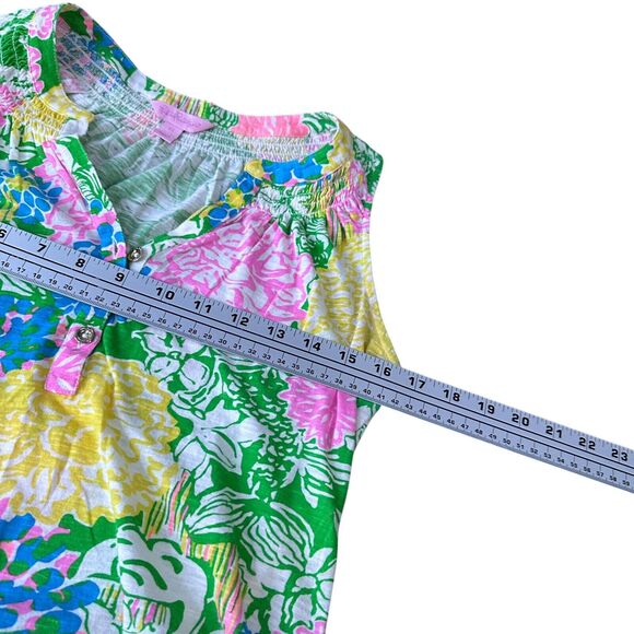 Lilly Pulitzer Essie Top Women’s XS Multi Hibiscus Stroll 100% Cotton Sleeveless - Picture 8 of 9